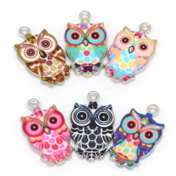 🔴 5 for $10 ONE Bright Owl Pendant Zinc Alloy Enamel - Picture 5 of 7